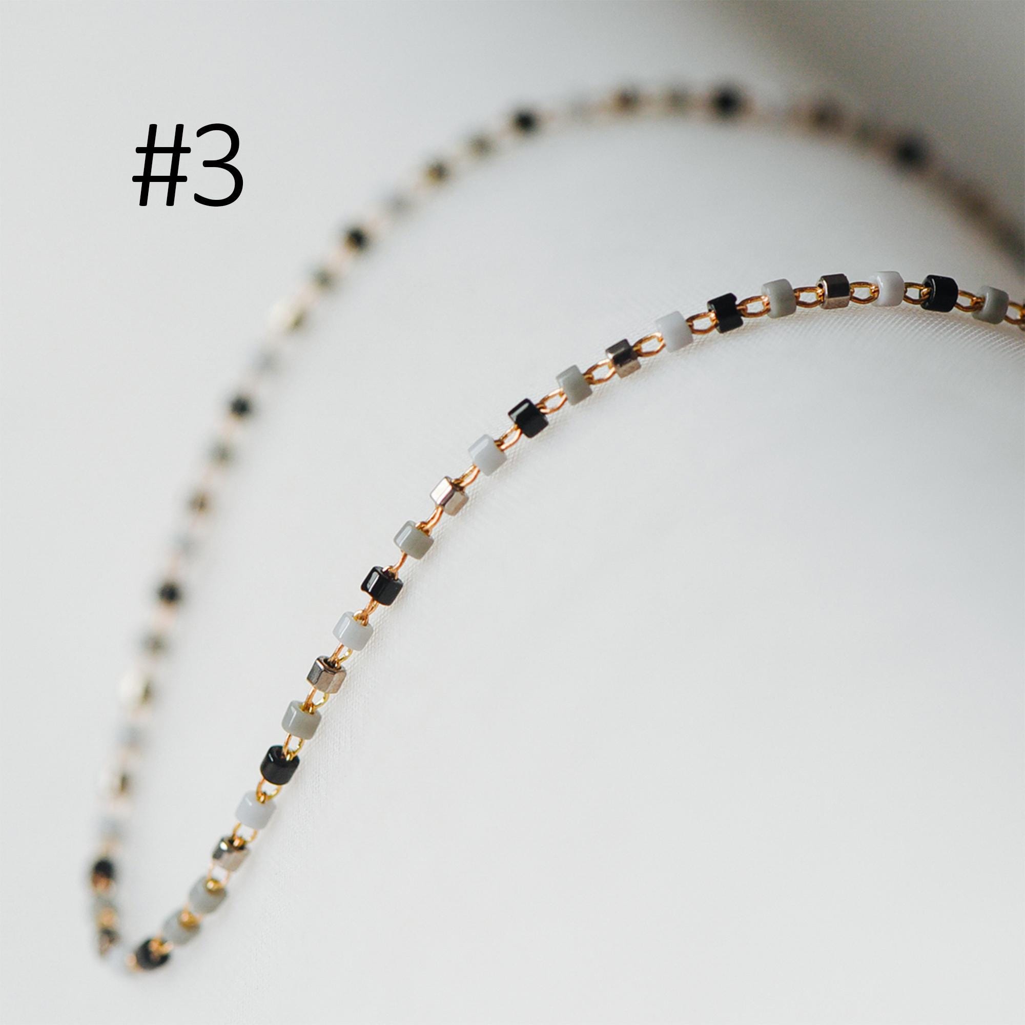Dainty Miyuki Seed Glass Bead Chain 1.8mm, Unplated Brass Beaded Tiny Chain, Multi Colors Mix (#LK-052)/ 1 Meter=3.3ft